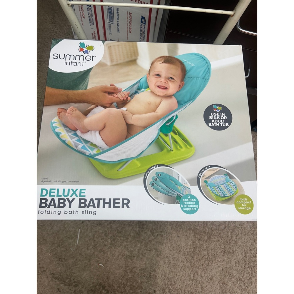 Summer Infant Deluxe Baby Bather Folding Bath Sling Teal Lime 09580